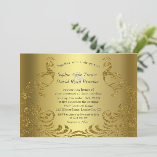 Invitation Mariage Peacock Abstrait Gold de luxe (Debout devant)