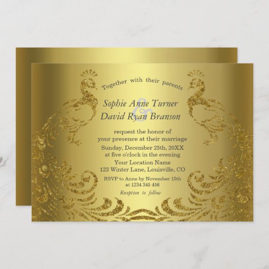 Invitation Mariage Peacock Abstrait Gold de luxe (Devant / Derrière)