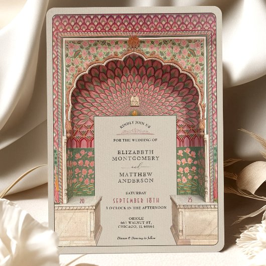 Invitation Mariage Peacock Arch Motif de luxe inspiré par l'I