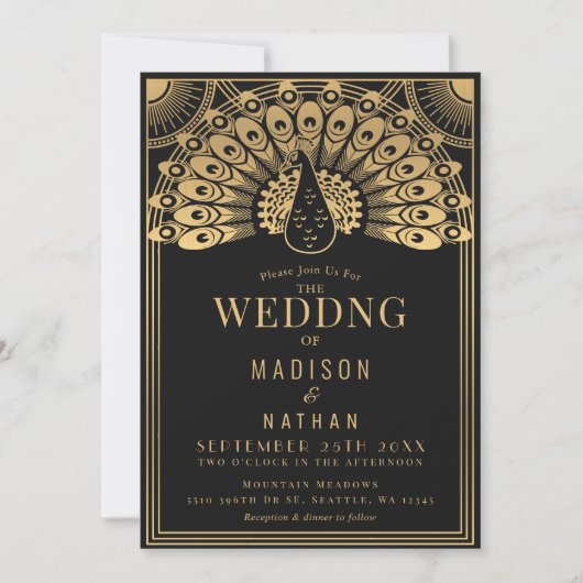 Invitation Mariage Peacock Art Déco (Devant)