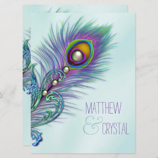 Invitation Mariage Peacock bleu pourpre et Turquoise (Devant / Derrière)