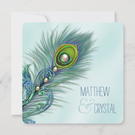 Invitation Mariage Peacock bleu pourpre et Turquoise (Devant)