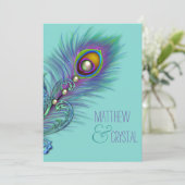 Invitation Mariage Peacock bleu pourpre et Turquoise (Debout devant)