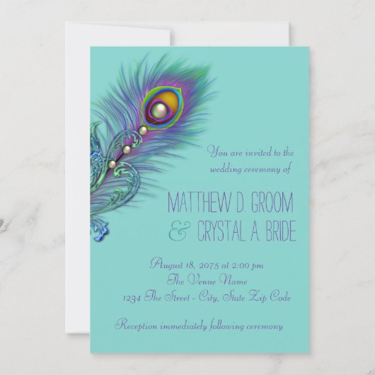 Invitation Mariage Peacock bleu pourpre et Turquoise (Dos)