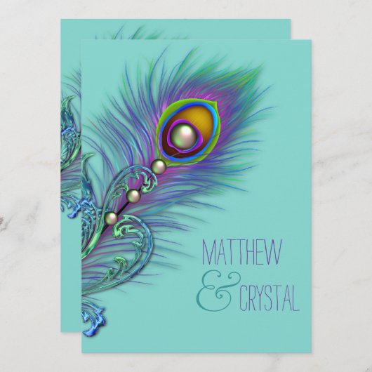 Invitation Mariage Peacock bleu pourpre et Turquoise (Devant / Derrière)