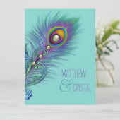 Invitation Mariage Peacock bleu pourpre et Turquoise (Debout devant)