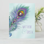 Invitation Mariage Peacock bleu pourpre et Turquoise (Debout devant)