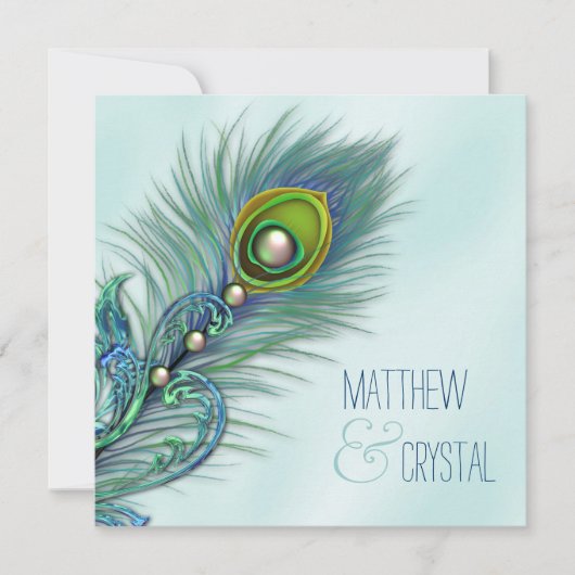 Invitation Mariage Peacock bleu pourpre et Turquoise (Devant)