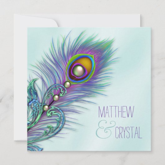 Invitation Mariage Peacock bleu pourpre et Turquoise (Devant)