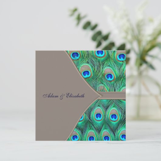 Invitation Mariage Peacock Brown et bleu (Debout devant)