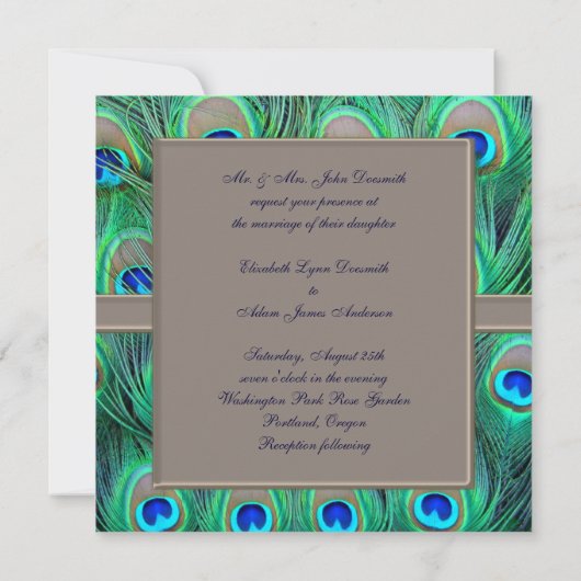 Invitation Mariage Peacock Brown et bleu (Dos)