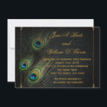 Invitation Mariage Peacock en or noir<br><div class="desc">Belles invitations noires et or émeraude vert paon plumes invitation mariage. Cet élégant faire-part de mariage de paon noir et or est facilement customisé pour votre événement. Vous pouvez supprimer l'image arrière - plan du côté arrière si vous voulez choisir votre propre couleur arrière - plan,  comme le noir.</div>