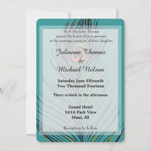Invitation Mariage Peacock Feather (Devant)