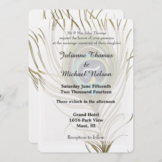 Invitation Mariage Peacock Feather (Devant / Derrière)