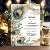 Invitation Mariage Peacock Feather Rustic Asian Sky Cloud