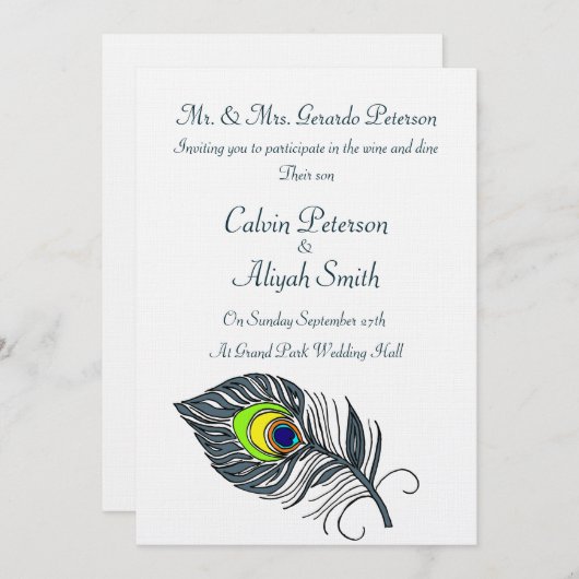 Invitation Mariage Peacock Feathers (Devant / Derrière)