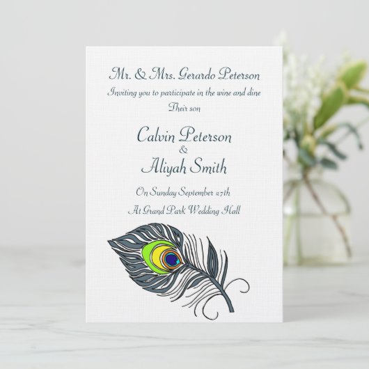Invitation Mariage Peacock Feathers (Debout devant)