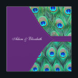 Invitation Mariage Peacock Plum Purple<br><div class="desc">Elégant violet vert émeraude,  bleu royal et plumes de paon turquoise faire-part de mariage carré. Invitations de mariage violet paon. Customisez avec votre choix de style de police et de couleur de police.</div>