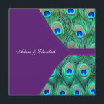 Invitation Mariage Peacock Plum Purple<br><div class="desc">Elégant violet vert émeraude,  bleu royal et plumes de paon turquoise faire-part de mariage carré. Invitations de mariage violet paon. Customisez avec votre choix de style de police et de couleur de police.</div>