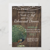 Invitation Mariage Peacock Turquoise en bois rustique (Devant)