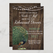 Invitation Mariage Peacock Turquoise en bois rustique (Devant / Derrière)