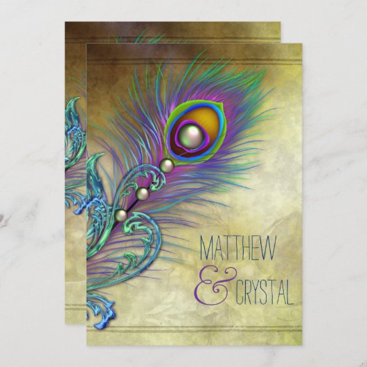 Invitation Mariage Peacock vintage (Devant / Derrière)