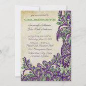 Invitation Mariage Peacock Vintage violet et vert Paisley (Devant)