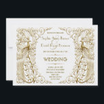Invitation Mariage Peacocks Art déco or blanc<br><div class="desc">Design élégant, mélange de paons de style ancien et d'éléments d'art déco en faux or et d'une approche graphique moderne et audacieuse, sur un arrière - plan texturé blanc. Utilisez l'outil Personnaliser pour ajouter vos informations. Pour les articles correspondants, visitez, s'il vous plaît, ma collection White Gold Art Déco Peacocks....</div>