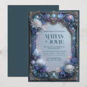 Invitation Mariage Pearl Bloom Filigrane Céleste (Devant / Derrière)