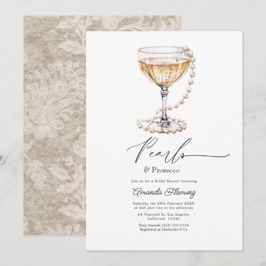 Invitation Mariage Pearl & Prosecco Champagne (Devant / Derrière)