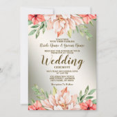 Invitation Mariage Pêche Orange Floral Golden Frame Rustique (Devant)