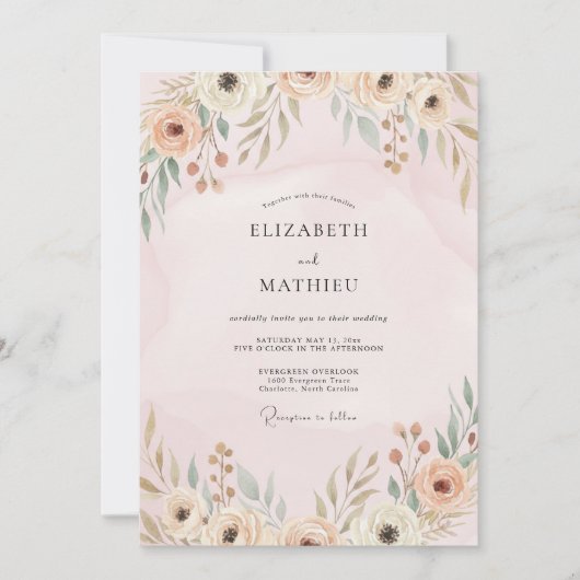Invitation Mariage peint à la Champagne Blush (Devant)