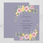 Invitation Mariage Peint à la Citron et Pervenche (Devant / Derrière)