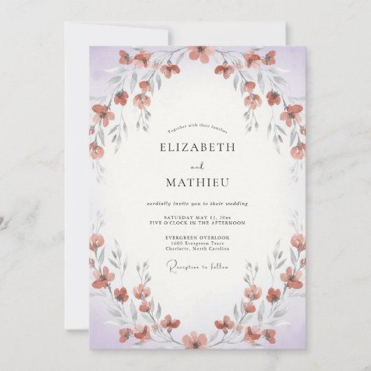Invitation Mariage Peint à la Clay Periwinkle (Devant)