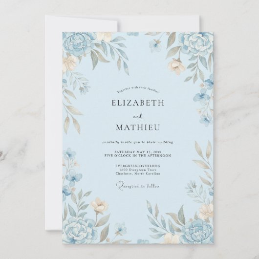 Invitation Mariage Peint à la Crème Céruléenne (Devant)