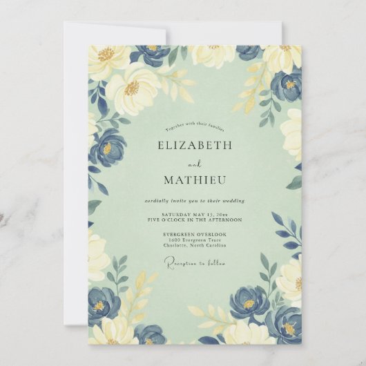 Invitation Mariage Peint à la Crème de Bleuet (Devant)