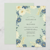 Invitation Mariage Peint à la Crème de Bleuet (Devant / Derrière)
