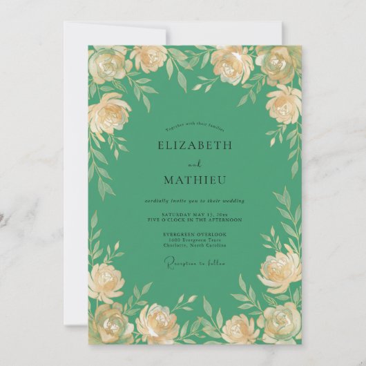 Invitation Mariage Peint à la Crème de Jade (Devant)