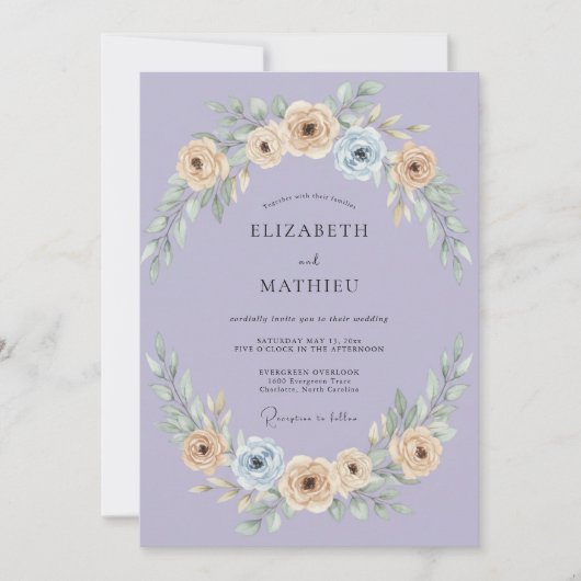 Invitation Mariage peint à la crème de pervenche (Devant)