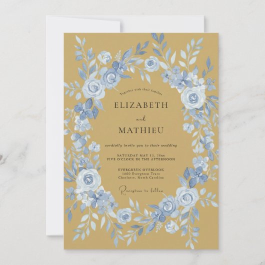 Invitation Mariage Peint à la Fleur de Bleuet Ocre (Devant)