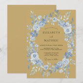 Invitation Mariage Peint à la Fleur de Bleuet Ocre (Devant / Derrière)