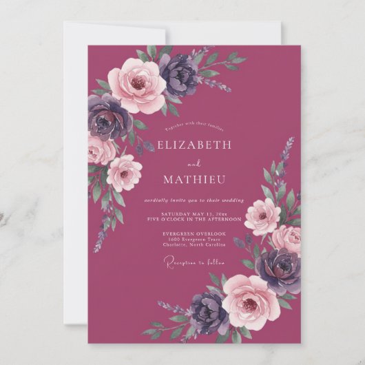 Invitation Mariage peint à la framboise indigo (Devant)