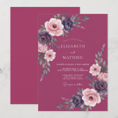 Invitation Mariage peint à la framboise indigo (Devant / Derrière)