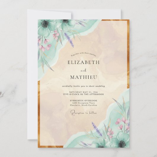 Invitation Mariage Peint à la Lavande Menthe (Devant)