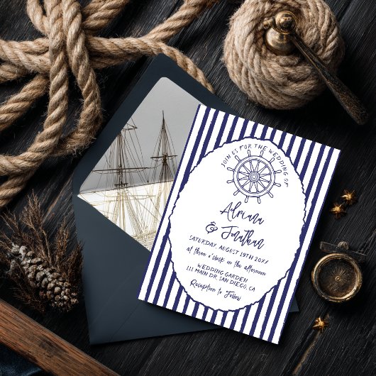 Invitation Mariage peint à la main bleu marine
