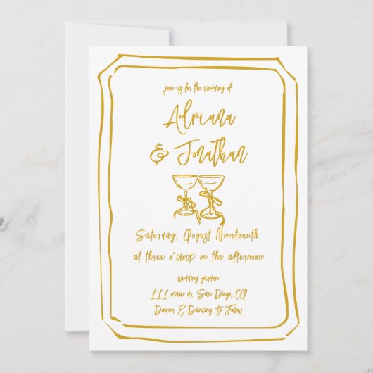 Invitation Mariage peint à la main jaune moutarde (Devant)