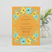 Invitation Mariage peint à la main moutarde turquoise (Debout devant)