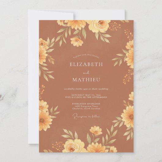 Invitation Mariage peint à la moutarde terracotta (Devant)
