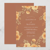 Invitation Mariage peint à la moutarde terracotta (Devant / Derrière)