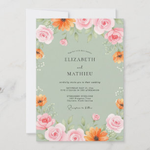 Invitation Mariage peint à la pêche douce et à la menthe